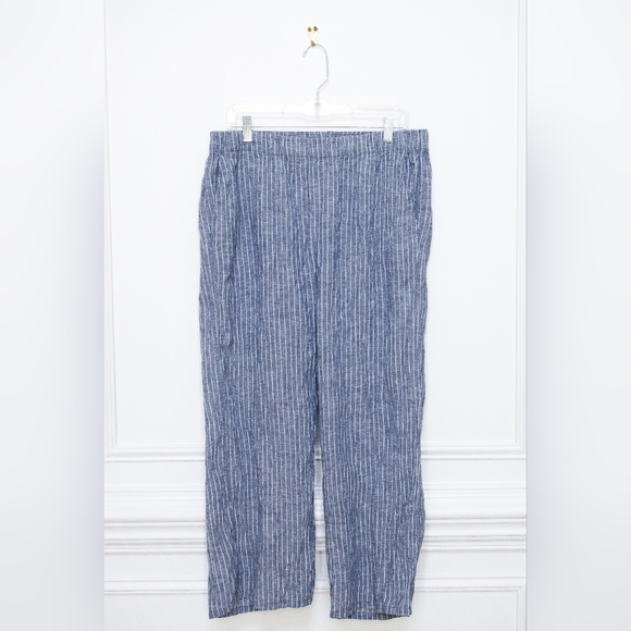 Eileen Fisher Puckered Organic Linen Wide Leg Pants Striped 100% Linen Size LP - Picture 4 of 10
